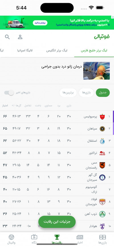 دانلود اپلیکیشن iOS فوتبالی | نتایج و پخش زنده فوتبال